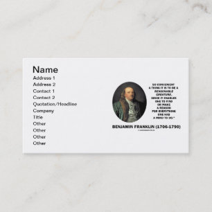 Benjamin Franklin Förnuftig Varelse Hitta Orsak Visitkort
