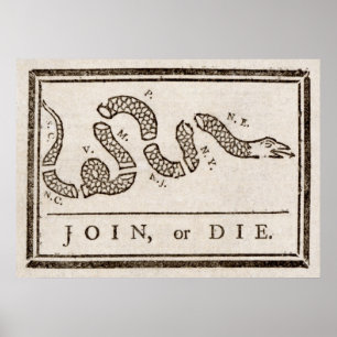 Benjamin Franklin Går med eller Die Tecknad Print Poster