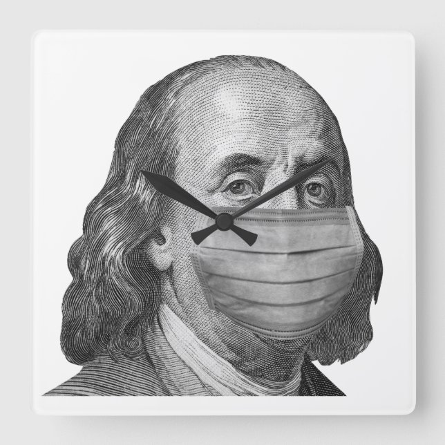 Benjamin Franklin i mask Fyrkantig Klocka (Framsida)