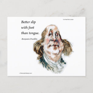 Benjamin Franklin Karikatyr & Citat Vykort