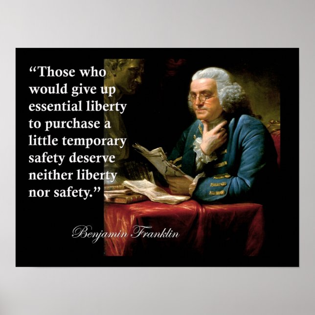 Benjamin Franklin Liberty Freedom Quote Skriv ut Poster (Framsidan)
