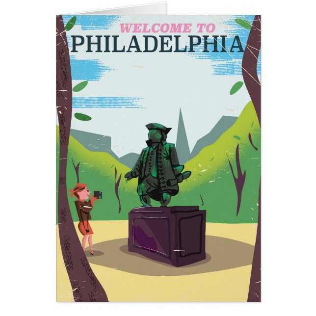 Benjamin Franklin Philadelphia tecknad Hälsningskort (Framsidan)