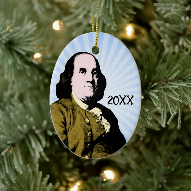 Benjamin Franklin Pop Art Stil Julgransprydnad Keramik (Träd)