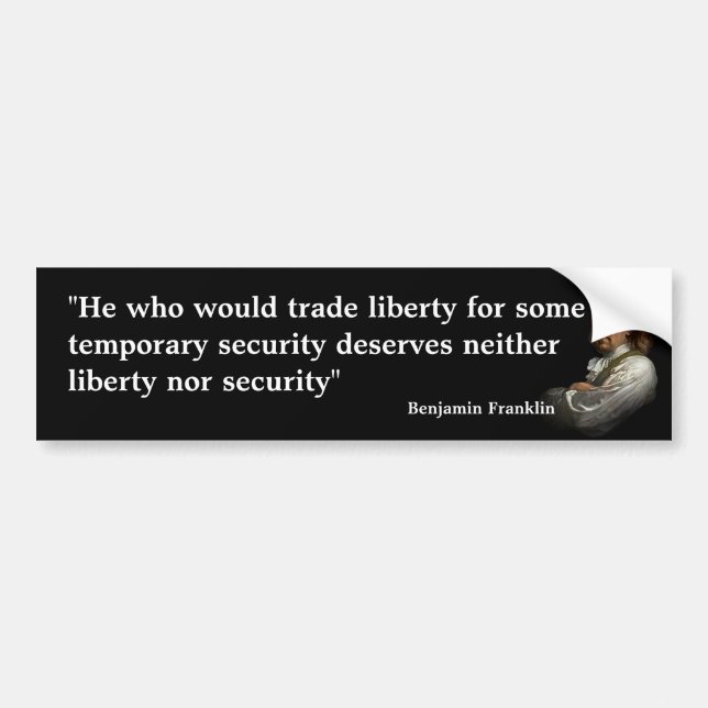 Benjamin Franklin Quote om Liberty Bildekal (Framsidan)