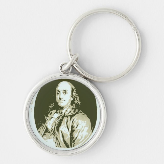 Benjamin Franklin Rund Silverfärgad Nyckelring (Framsidan)