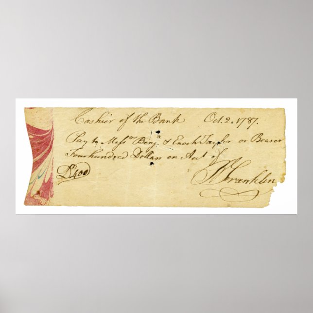 Benjamin Franklin Signed Check 2, 1787 Poster (Framsidan)
