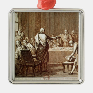 Benjamin Franklin som framlägger hans Opposition Julgransprydnad Metall