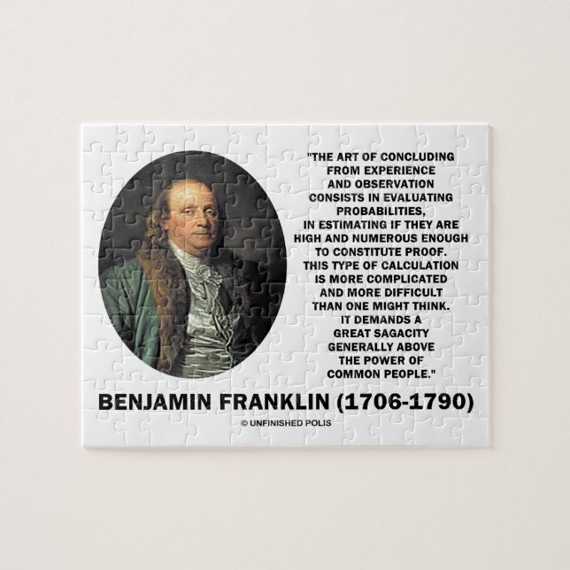Benjamin Franklin utvärderar sannolikheter Citat Pussel (Horisontell)