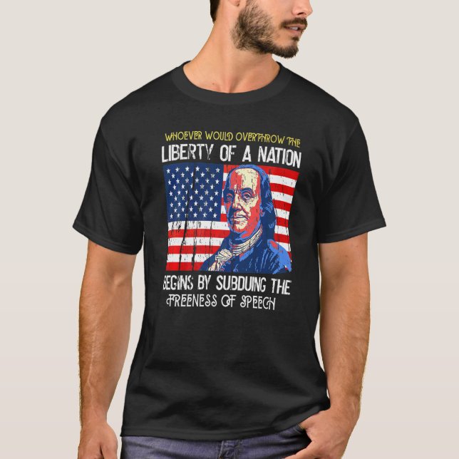 Benjamin Franklin varnar Amerika om att frigivning T Shirt (Framsida)