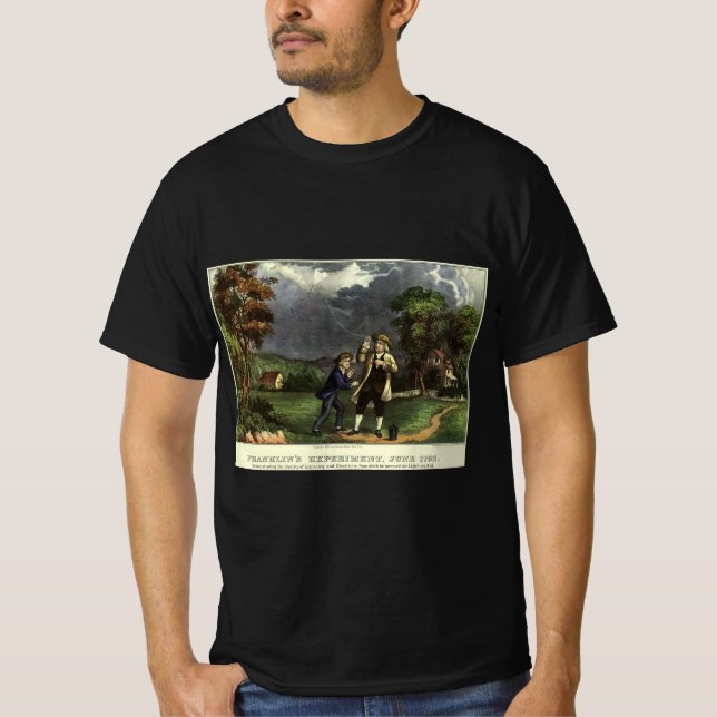 Benjamin Franklins Blixt-experiment med drakar T-shirt (Framsida)