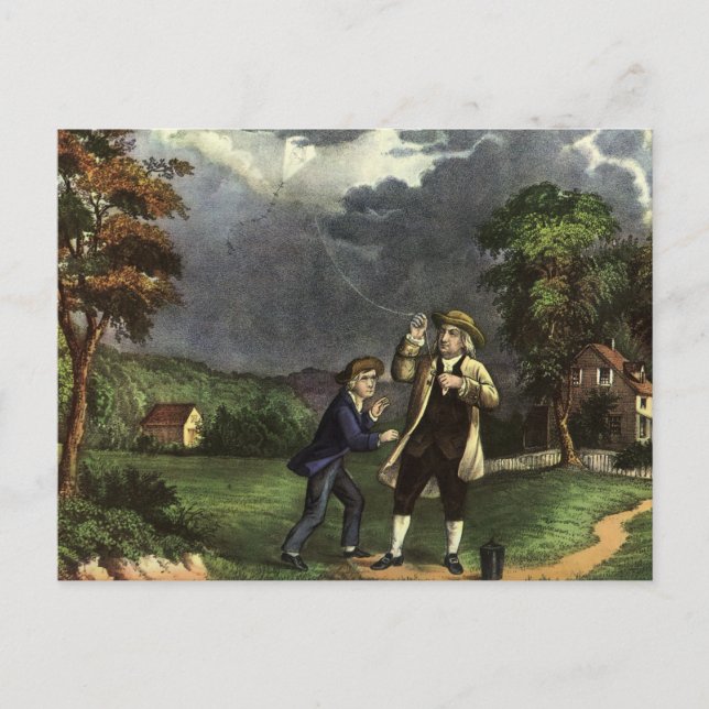 Benjamin Franklins Blixt-experiment med drakflygni Vykort (Framsida)