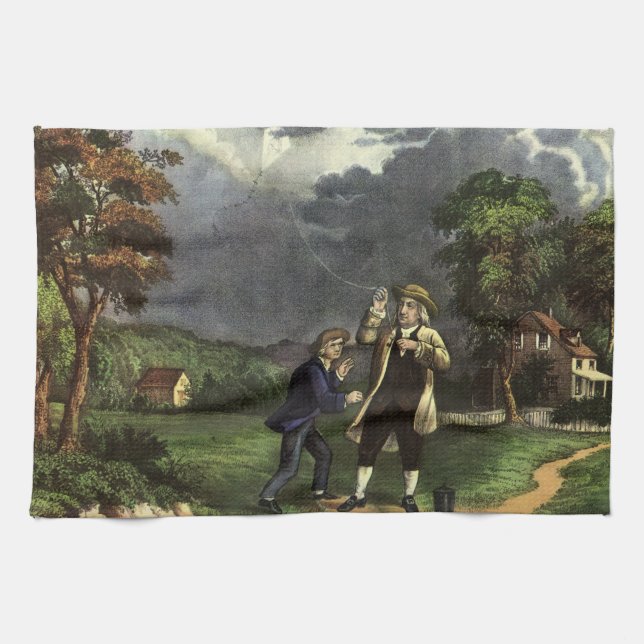 Benjamin Franklins Blixt med Drakexperiment Kökshandduk (Horisontell)