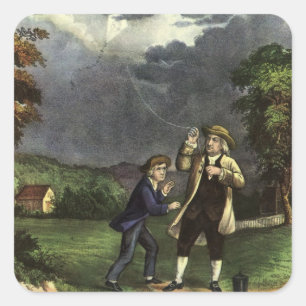 Benjamin Franklins Blixt med Drakexperimentet Fyrkantigt Klistermärke