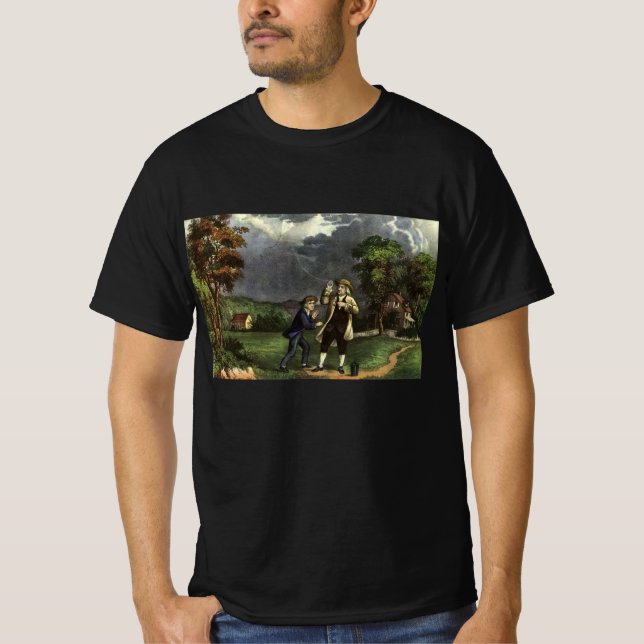 Benjamin Franklins Blixt med Drakexperimentet Tee Shirt (Framsida)