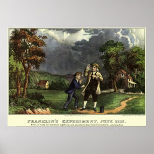 Benjamin Franklins Kite- och Blixtexperiment Poster