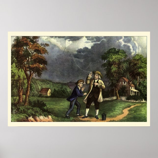 Benjamin Franklins Kite- och Blixtexperiment Poster (Framsidan)