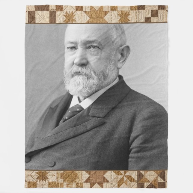 Benjamin Harrison - Antik President Quilt Bla Fleecefilt (Framsidan)