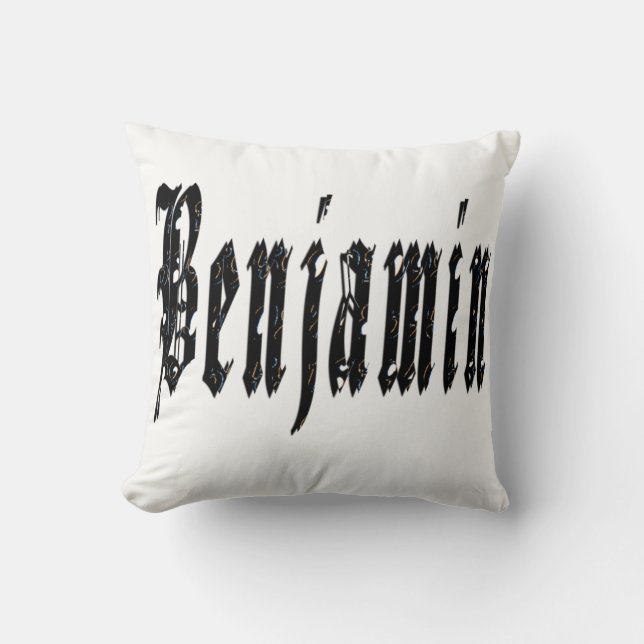 Benjamin, Namn, Logotyp, White Throw Cushion. Kudde (Framsida)