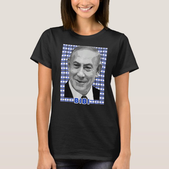 Benjamin Netanyahu premiärminister Porträtt Flagga T Shirt (Framsida)