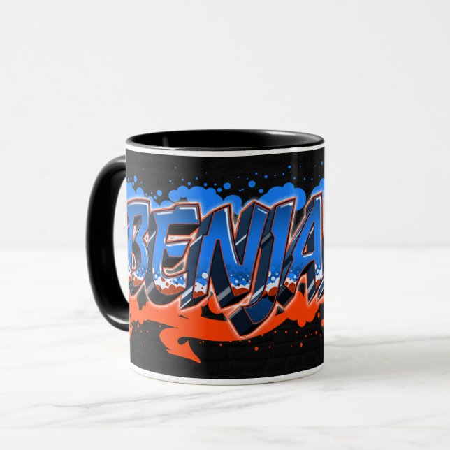 Benjamin Vorname Name Graffiti blue orange Tasse Mugg (Framsida vänster)