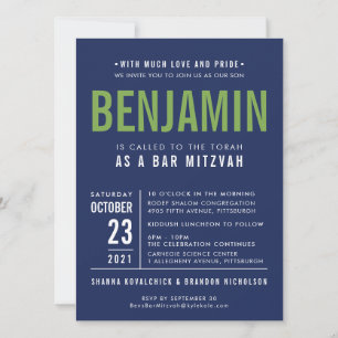 BENJAMINS kallelse till blå grönt i PUB MITZVAH Inbjudningar