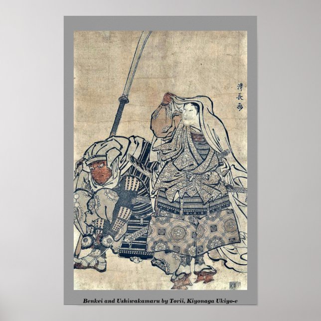 Benkei och Ushiwakamaru av Torii, Kiyonaga Ukiyo-e Poster (Framsidan)
