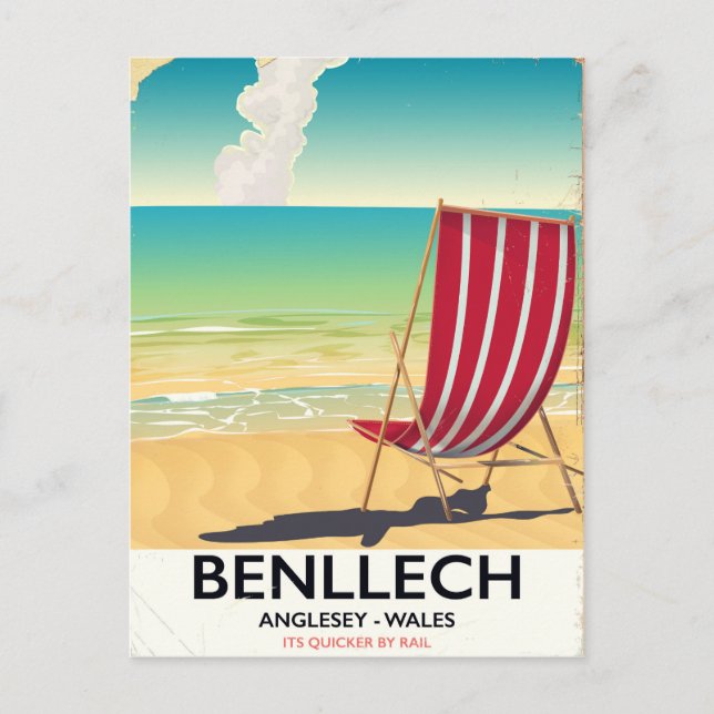 Benllech, Anglesey Wales vintage resemaffisch Vykort (Framsida)