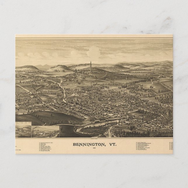 Bennington, Vermont Antique Karta - 1887 Vykort (Framsida)