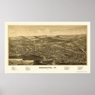 Bennington, VT Panoramic Karta - 1887 Poster