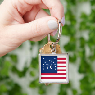 Benningtons Banner: Den 76 amerikanska stridsflagg Fyrkantig Silverfärgad Nyckelring