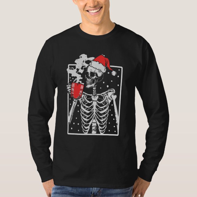 Benöd skeleton Leende skallra Dricker kaffe  T Shirt (Framsida)