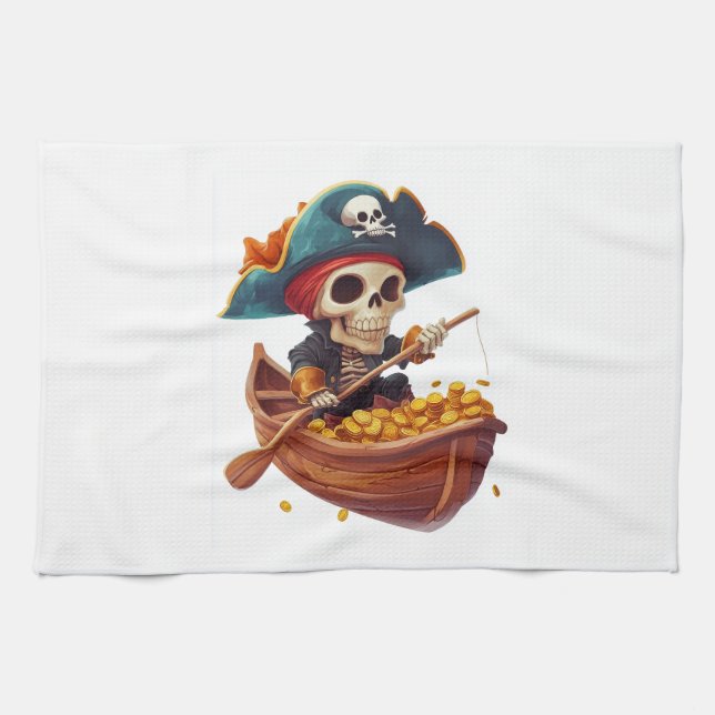 Benrån Buccaneer - Rollig Piratskalle Kökshandduk (Horisontell)
