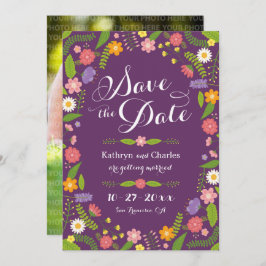 Bensar Blommigt Ram Rustic Photo Spara datum Inbjudningar