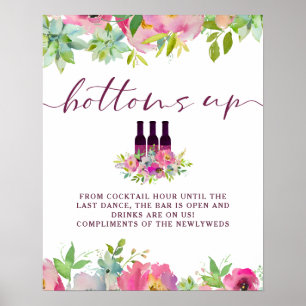 Bensar Chic Blommigt Bröllop Open Pub Bord Sign Poster