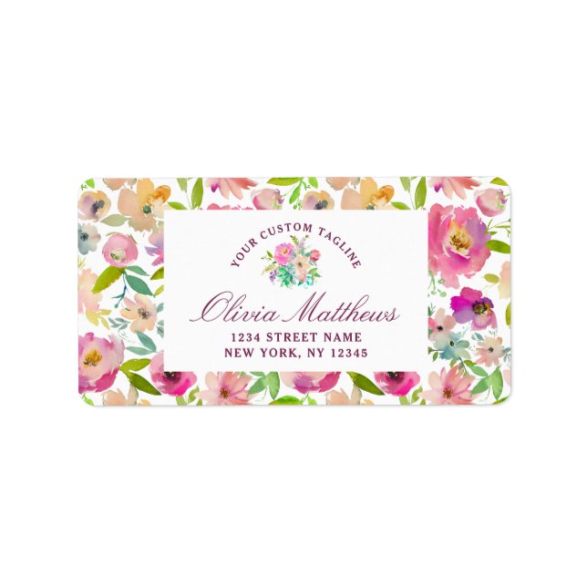 Bensar Chic Mint &  Rosa Blommigt Business Adressetikett (Framsidan)
