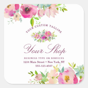 Bensar Chic Mint & Rosa Blommigt Business Fyrkantigt Klistermärke