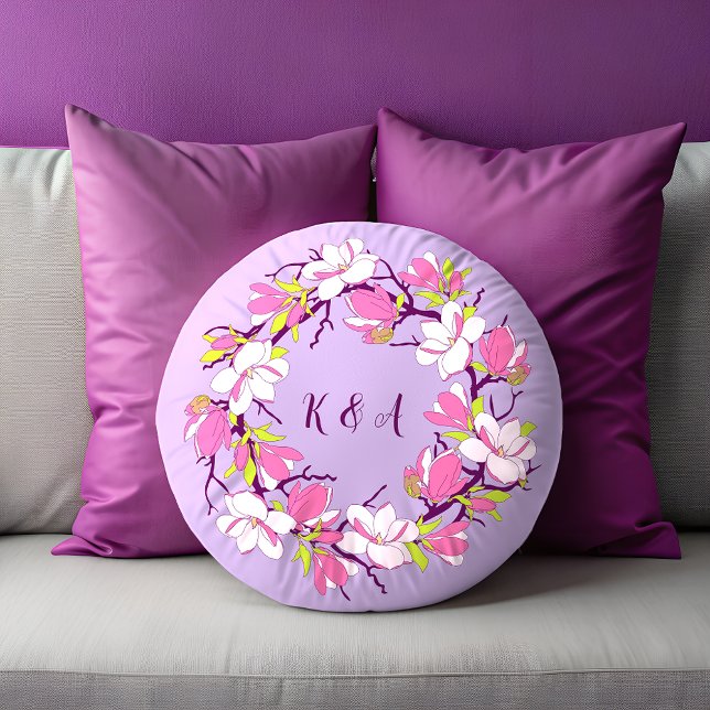 Bensar Personlig från Magnolia Rund fyllning Kudde (Blooming Magnolia Personalized Round Pillow)