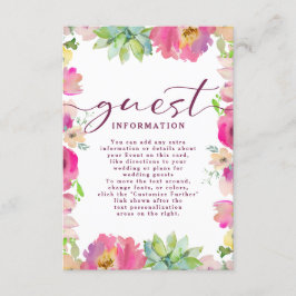 Bensar Rosa Blommigt Bröllop Guest Information Tilläggskort
