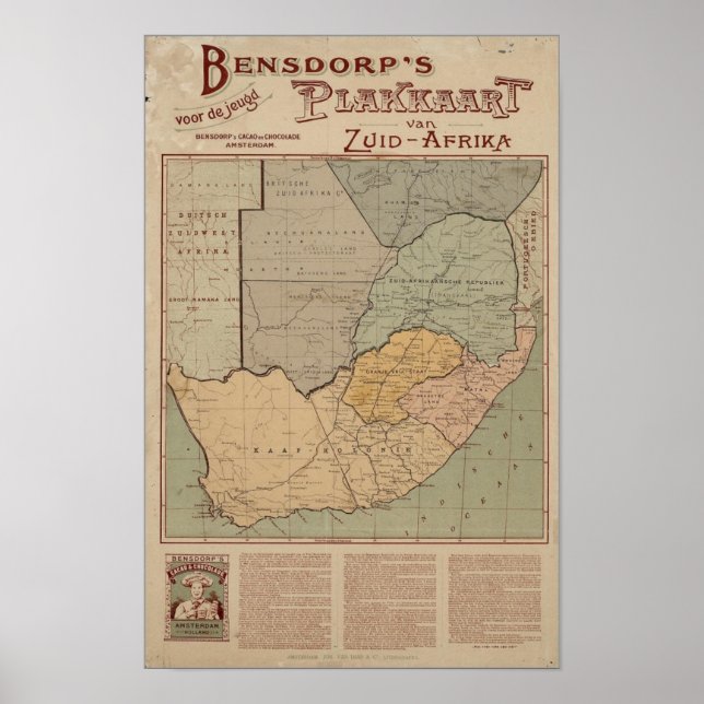 Bensdorps nederländska Karta i South Afrika Circa  Poster (Framsidan)