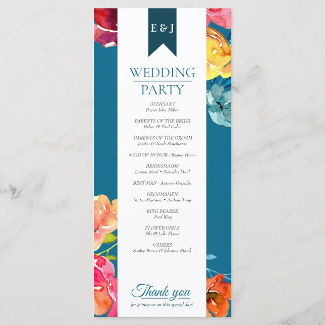 Bensinfärgat Bröllopsprogram med ljus sommarfärg Program (Baksida)