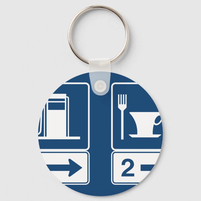 Bensinmack och Diners Blå Retro Vägschild Nyckelring (Framsida)