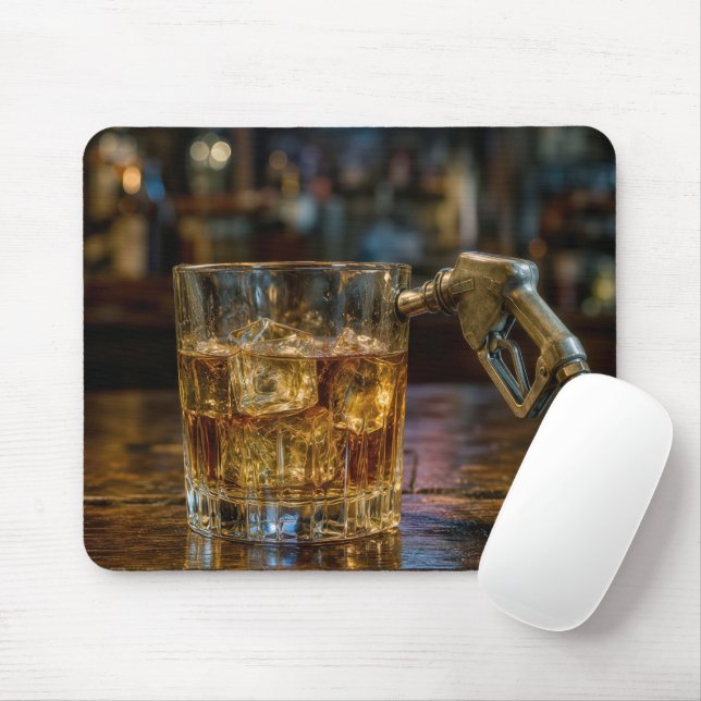 Bensinmunstycke i ett whiskyglas musmatta (Med mus)
