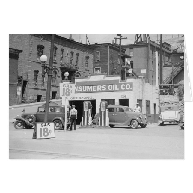 Bensinstation i Montana, 1939 Hälsningskort (Framsidan Horizontal)