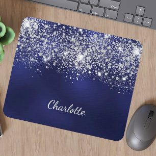 Benskript för marblå silver glitter monogram namn musmatta
