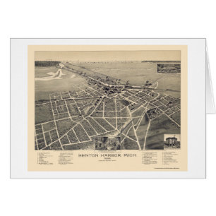 Benton hamn, Michigan panorama- karta - 1889 Hälsningskort