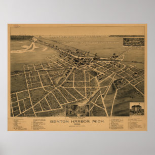 Benton Harbour Michigan 1889 Antique Panoramic Kar Poster