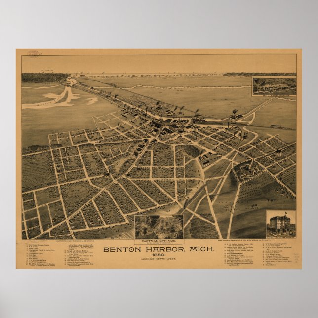 Benton Harbour Michigan 1889 Antique Panoramic Kar Poster (Framsidan)