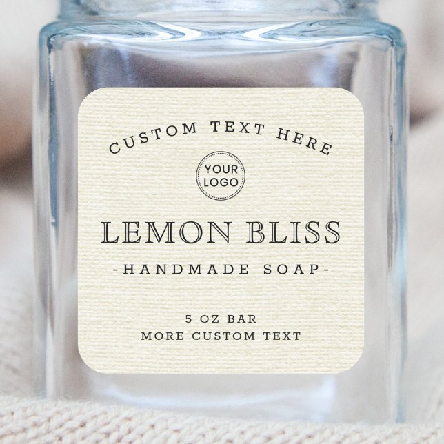 Benvit etikett på logotyp av kräm med kvadratiska  (Skapare uppladdad)