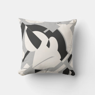 Benvit Grått Black Bold Swirling Abstrakt Motif Kudde
