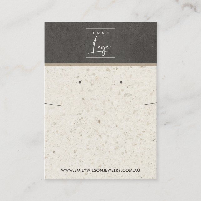 BENVIT GRÅTT TERRAZZO NECKLACE EARRING VISNING VISITKORT (Framsida)